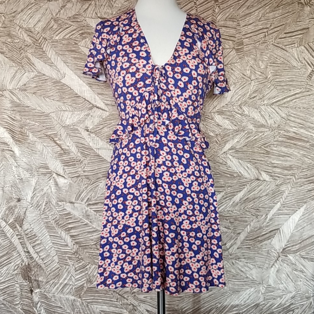 Topshop fit and flair blue and orange dress